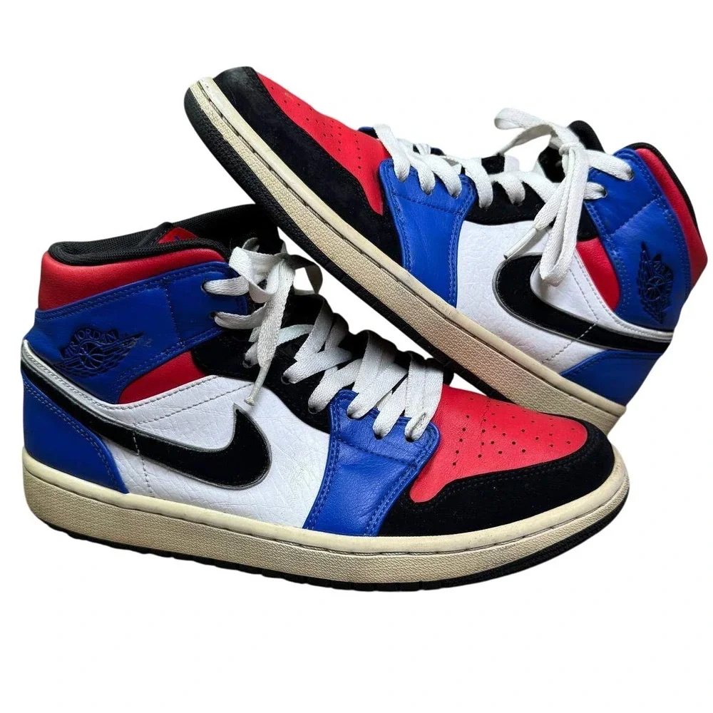 Nike Air Jordan 1 Mid Top 3 Men 8.5 Red‎ Blue Retro Basketball 554724-124